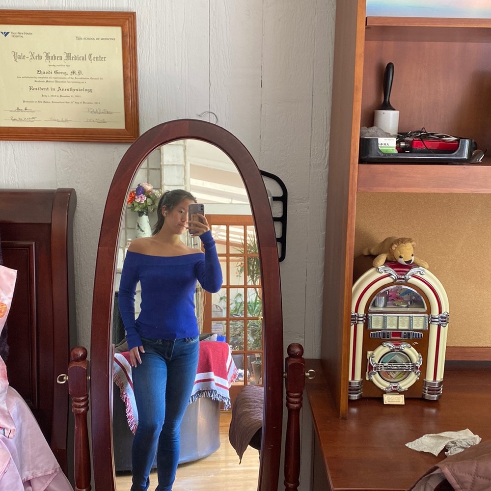 Blue off shoulder sweater